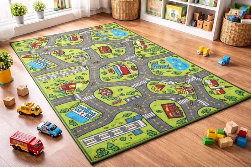 Angels Kids Carpet Playmat Rug City Life Great for Playing with Cars and Toys - Play Learn and Have Fun Safely - Kids Baby Children Educational Road Traffic Play Mat for Bedroom Play Room Game Safe Area - Image 1
