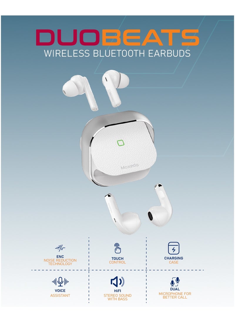 Moxedo Duo Beats 2 in 1 Wireless Bluetooth 5.3 Earbuds Dual Microphone Clear Calls, Sweat Resistance Easy Touch Control with Noise Reduction Technology