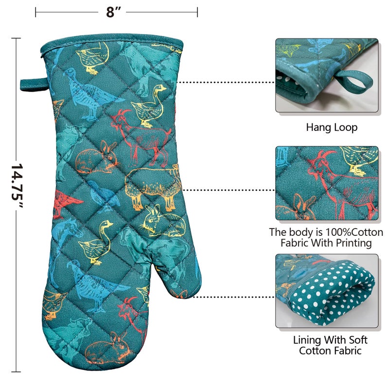 RED LMLDETA Oven Mitts Cotton Fashion Cute Farm Cattle Design 1pair Heat Resistant Oven Gloves Safe Cooking Baking Grilling Barbecue Machine Washable Pot Holders (Farm Cattle) - Image 2
