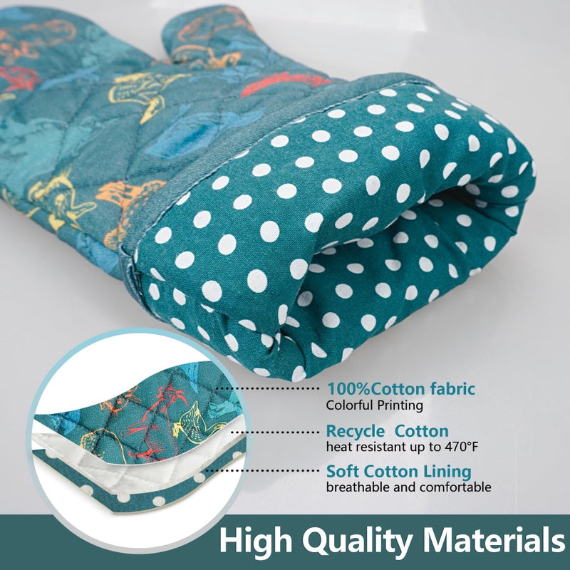 RED LMLDETA Oven Mitts Cotton Fashion Cute Farm Cattle Design 1pair Heat Resistant Oven Gloves Safe Cooking Baking Grilling Barbecue Machine Washable Pot Holders (Farm Cattle) - Image 3