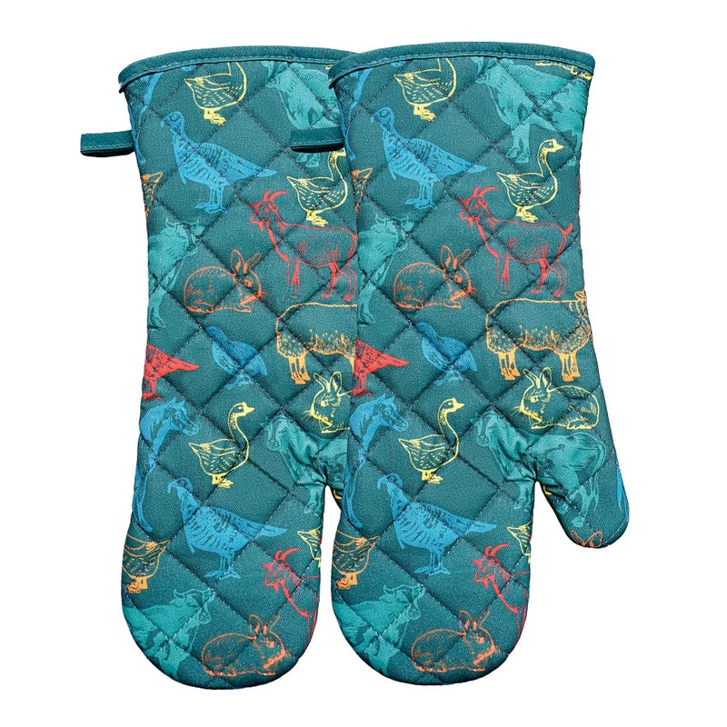 RED LMLDETA Oven Mitts Cotton Fashion Cute Farm Cattle Design 1pair Heat Resistant Oven Gloves Safe Cooking Baking Grilling Barbecue Machine Washable Pot Holders (Farm Cattle) - Image 1