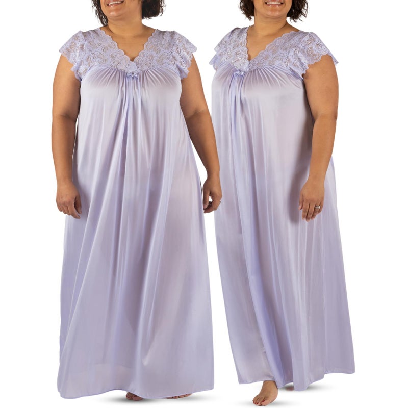 Shadowline Women's Silhouette 53 Inch Short Cap Sleeve Long Gown, Peri Frost, Large - Image 5