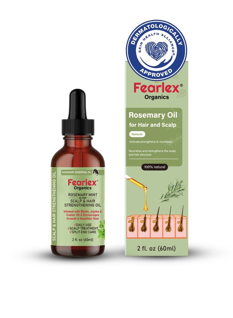 Fearlex ROSEMARY Mint Hair Oil | Infused with Biotin, Jojoba & Castor Oil for Hair Growth, Strengthening, Nourishing & Volumizing | Organic Rosemary oil for Scalp treatment and Split end care 60 ml - Image 1
