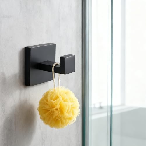 Hiendure 4 Pack Matte Black Robe Hook Wall-Mounted Towel Hook Coat Hanger for Bathroom Bedroom Kitchen - Image 4