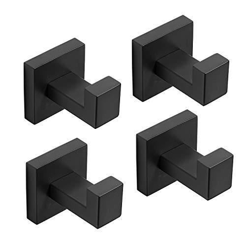 Hiendure 4 Pack Matte Black Robe Hook Wall-Mounted Towel Hook Coat Hanger for Bathroom Bedroom Kitchen - Image 1