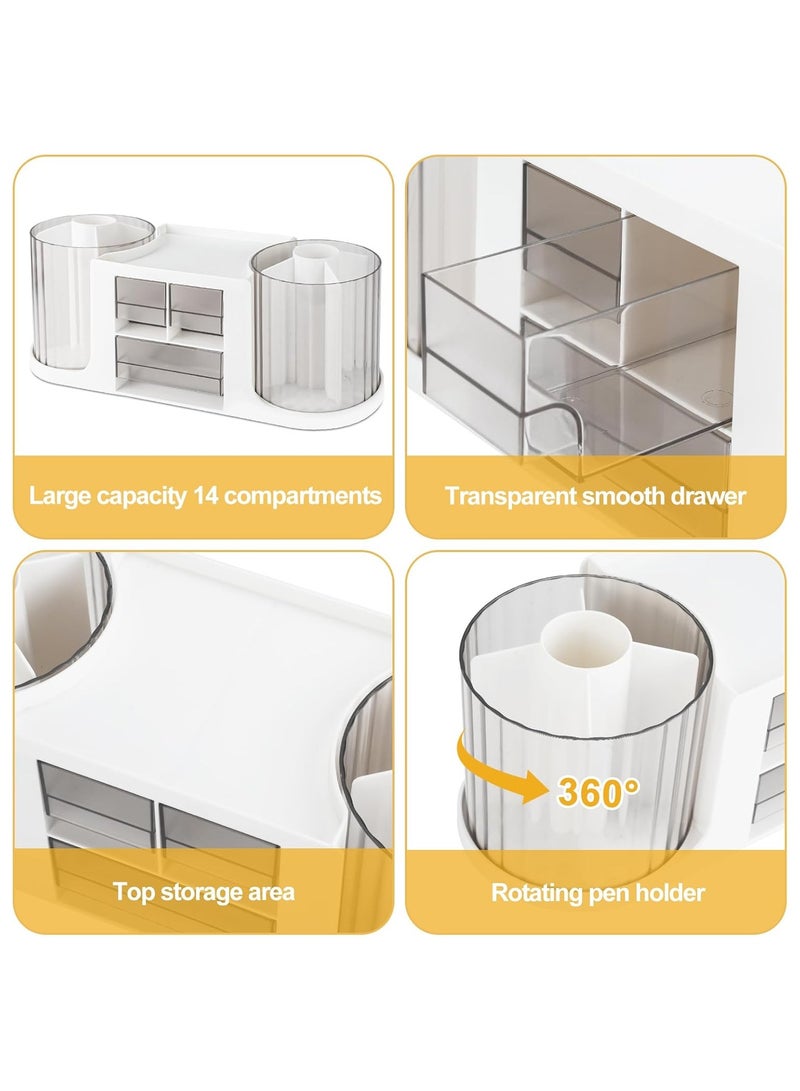 Hihonor Rotating Desk Organizer with 2 Pen Holder, Multi-Functional Pen Organizer for Desk with 3 Drawers, Pen Holder with 10 Slots Pencil for Office School Home - Image 5