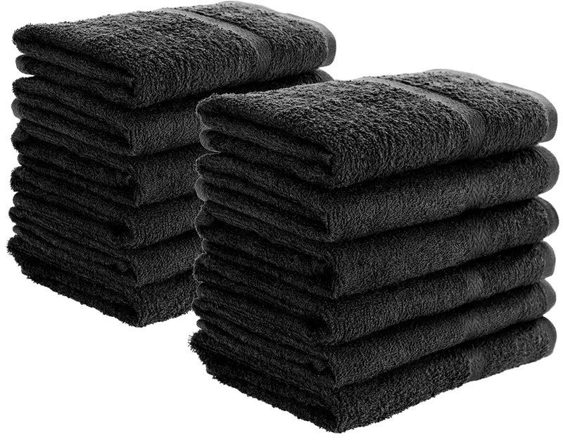 SIMPLIMAGIC 79178 Cotton Hand Towels 16x27 Black Not Bleach Proof 12 Count