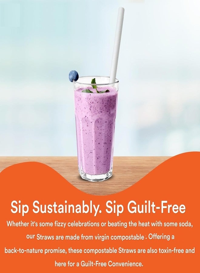 Amit Marketing 8 mm Corn Starch Straws | Eco-Friendly Compostable Sustainable Disposable Drinking Straws | Cocktail Cold Drink Bubble Tea Juice Smoothie Thick Shakes Non-Bendable White (500 Pcs) - Image 3