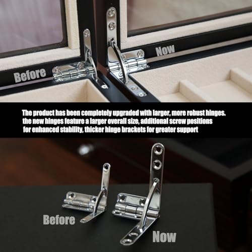 Besforu Pocket Knife Display Case for men collection holder 15-17 folding knife with Walnut Finish Two-Tier Knife organizer storage box with Real Glass Window Top (walnut veneer with draw) - Image 2