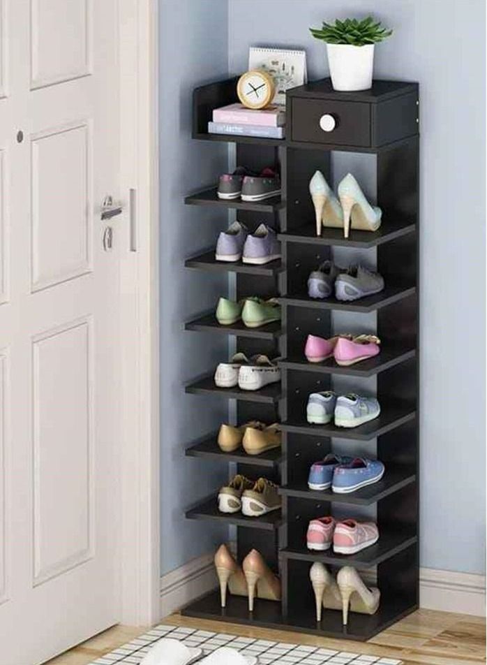 رولستيمي رف أحذية خشبي من 8 طبقات ، منظم تخزين ، أسود - Image 1