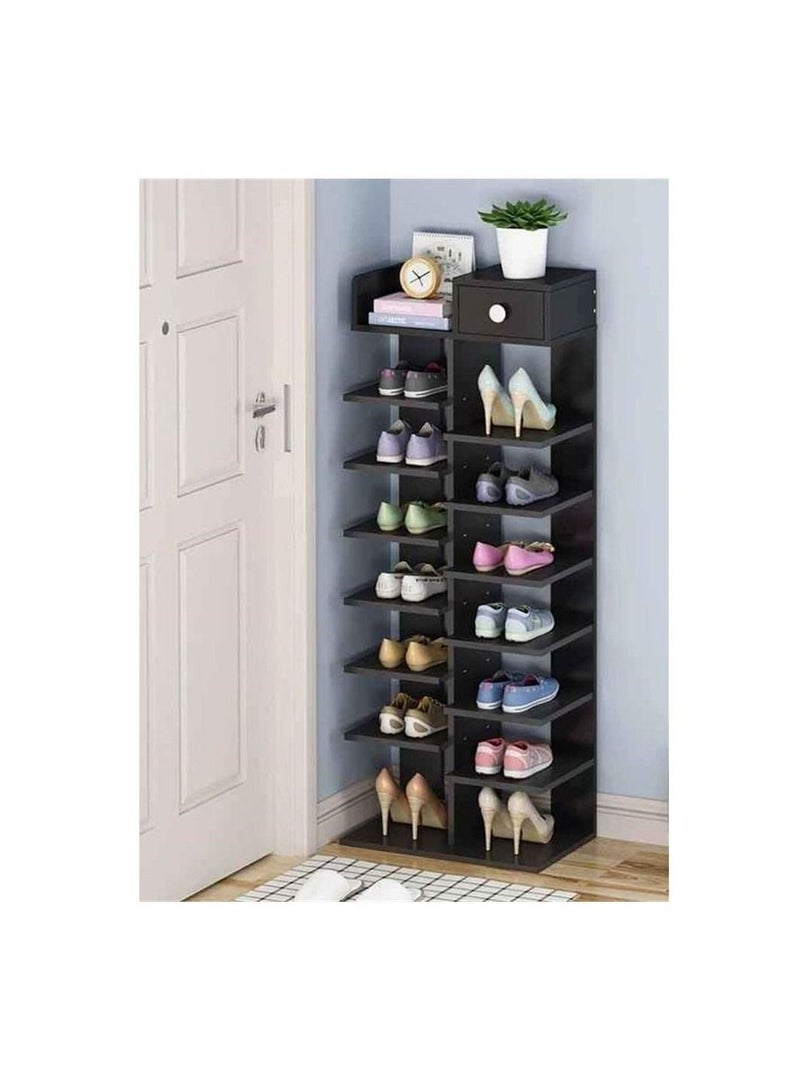 رولستيمي رف أحذية خشبي من 8 طبقات ، منظم تخزين ، أسود - Image 2