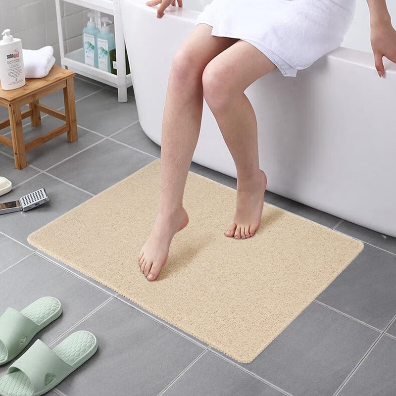 HITSLAM Shower mat Non Slip 24 x 32 Inch Bathtub Mat Non Slip with Drain Soft PVC Loofah Shower Bath Mat for Tub Quick Drying Bathroom Shower Mat Beige