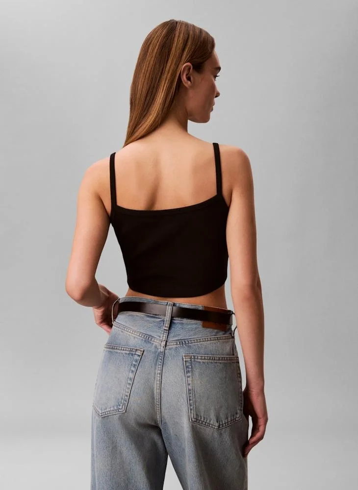 Calvin Klein Jeans Casual Woven Label 2X2 Baby Rib Crop Top