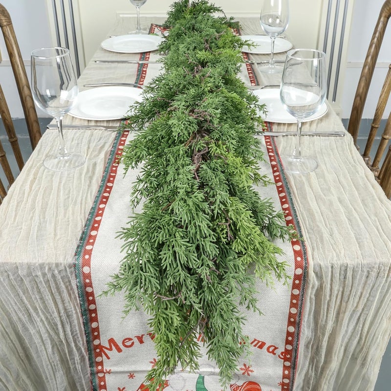 Artgar 16 Ft Christmas Cedar Garland - Realistic Greenery Cypress Garlands - Real Touch Artificial Pine Garland Christmas Decorations for Outdoor Home Dining Table Mantel Stair Porch Winter Xmas Decor - Image 1