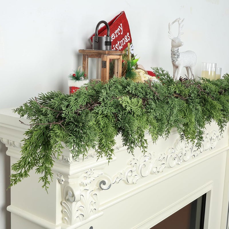 Artgar 16 Ft Christmas Cedar Garland - Realistic Greenery Cypress Garlands - Real Touch Artificial Pine Garland Christmas Decorations for Outdoor Home Dining Table Mantel Stair Porch Winter Xmas Decor - Image 3