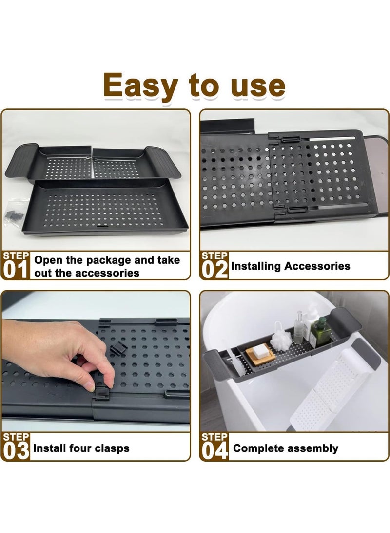 صينية رف حوض استحمام قابلة للتوسيع، صينية حوض استحمام بلاستيكية متعددة الوظائف، منظم حمام بسيط وأنيق، رف تخزين حوض استحمام للشموع والمناشف والكتب والنبيذ والهاتف والدش (أبيض) - Image 3