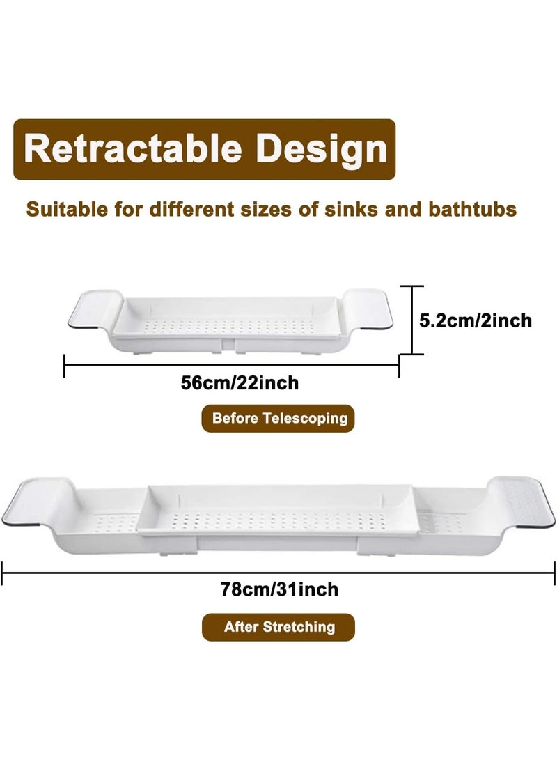 صينية رف حوض استحمام قابلة للتوسيع، صينية حوض استحمام بلاستيكية متعددة الوظائف، منظم حمام بسيط وأنيق، رف تخزين حوض استحمام للشموع والمناشف والكتب والنبيذ والهاتف والدش (أبيض) - Image 5