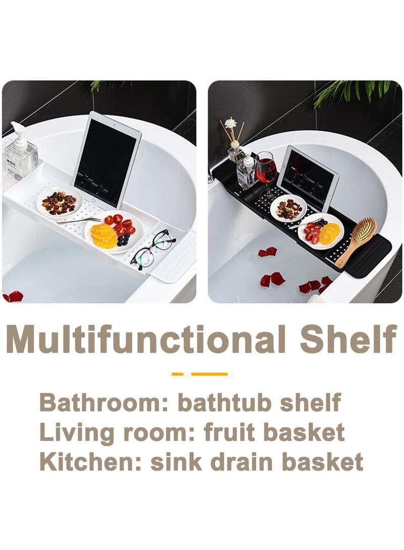 صينية رف حوض استحمام قابلة للتوسيع، صينية حوض استحمام بلاستيكية متعددة الوظائف، منظم حمام بسيط وأنيق، رف تخزين حوض استحمام للشموع والمناشف والكتب والنبيذ والهاتف والدش (أبيض) - Image 2