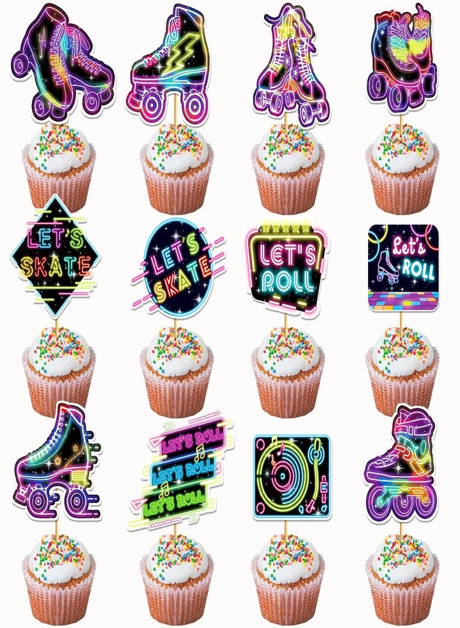MZ.ogm 24 Pcs Roller Skating Cupcake Toppers Roller Skate Cake Decorations Roller Skating Party Decorations Cupcake Toppers for Roller Skate Birthday Party Decorations - Image 1