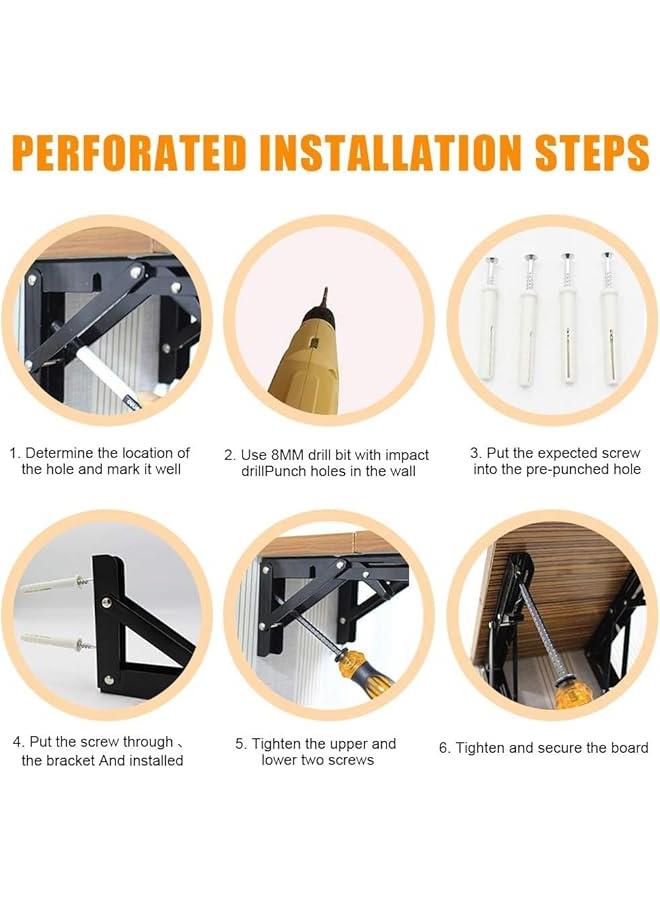 Folding Shelf Brackets - Heavy Duty Stainless Steel Collapsible Shelf Bracket for Bench Table, Space Saving DIY Bracket, Max Load: 550lb (Black, 16 inch) - Image 2