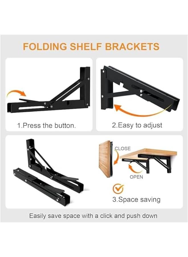 Folding Shelf Brackets - Heavy Duty Stainless Steel Collapsible Shelf Bracket for Bench Table, Space Saving DIY Bracket, Max Load: 550lb (Black, 16 inch) - Image 3