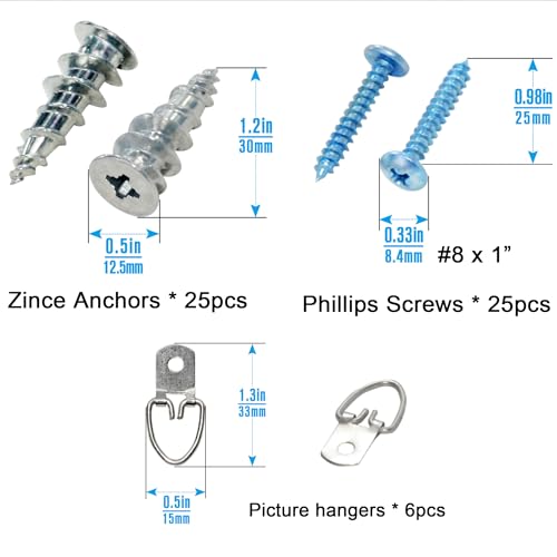 Ansoon Self-Drilling Hollow Metal Stud Wall Anchors with Screw Kit for Drywall Heavy Duty, -25 Heavy Duty Wall Anchor, 25 Tapping Mount Screws, 10 Pack D Ring Picture Hangers with Screws - Image 2