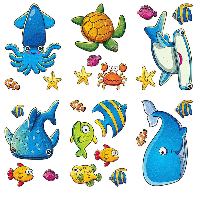 TESWEY 24PCS Non Slip Bathtub Stickers Marine Life Cartoon Bath Tub Stickers PVC Matte AntiSlip Appliques for Kids Room Bathroom Floor Shower Surfaces