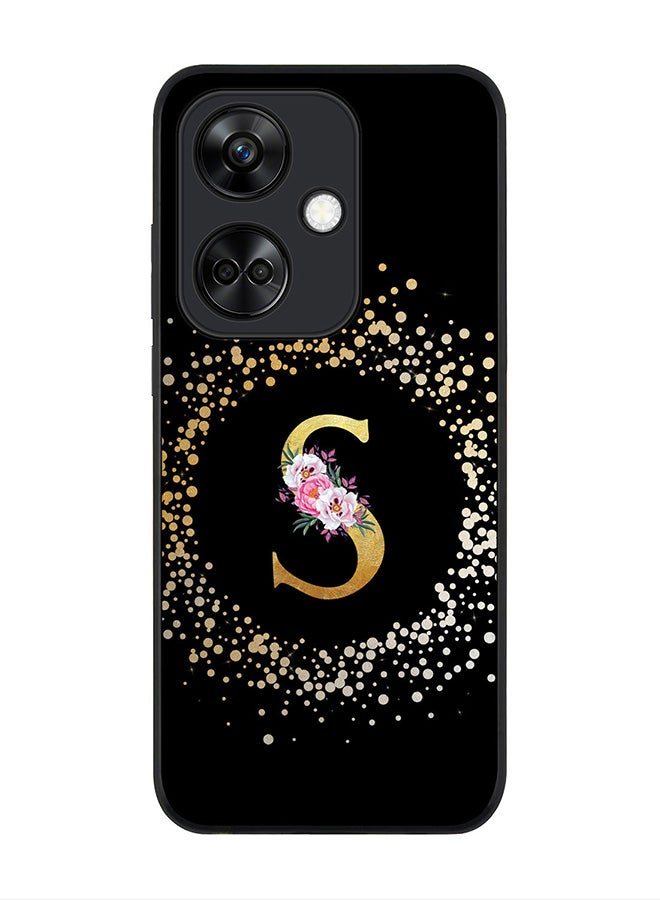 Stylizedd Rugged Black Edge case for OnePlus Nord CE3 / Oppo K11, Slim fit Flexible   Custom Monogram Initial Letter Floral Pattern Alphabet - S (Black) - Image 1