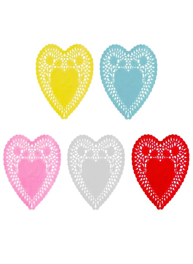 Jagrove 6.5 Inch Heart Paper Doilies Valentine's Day Heart Shaped Lace Doilies Disposable Paper Placemats for Crafts Cakes Desserts Parties Wedding Decorations Pack of 100 - Image 1