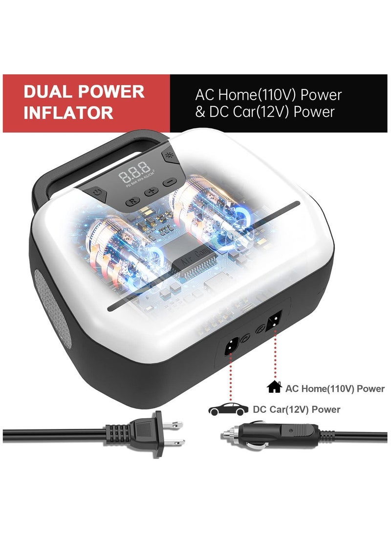 KASTWAVE Portable Air Compressor for Car Tires, Electric Air Pump for Bike and Other Inflatables at Home, Dual Powerful Motors Wheel Tire Inflators with Digital Pressure Gauge (LED Light) - Image 3