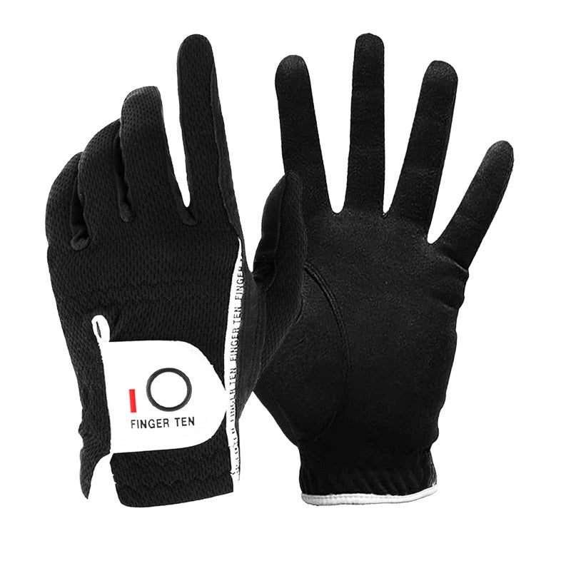 FINGER TEN Menâ€™s Golf Glove Left Hand Rain Grip Pack, Durable Fit for Hot Wet All Weather (Black, Small) - Image 1