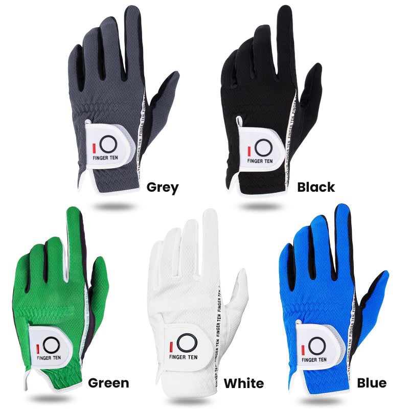 FINGER TEN Menâ€™s Golf Glove Left Hand Rain Grip Pack, Durable Fit for Hot Wet All Weather (Black, Small) - Image 2