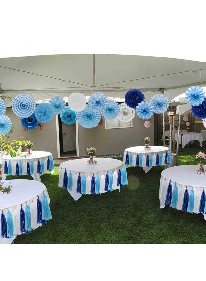 Mordely Blue Party Decorations Hanging Paper Fans Pom Poms Flowers Tissue Tassel Garland for Elephant Shark Theme Kids Birthday Baby Shower Graduation - Image 4