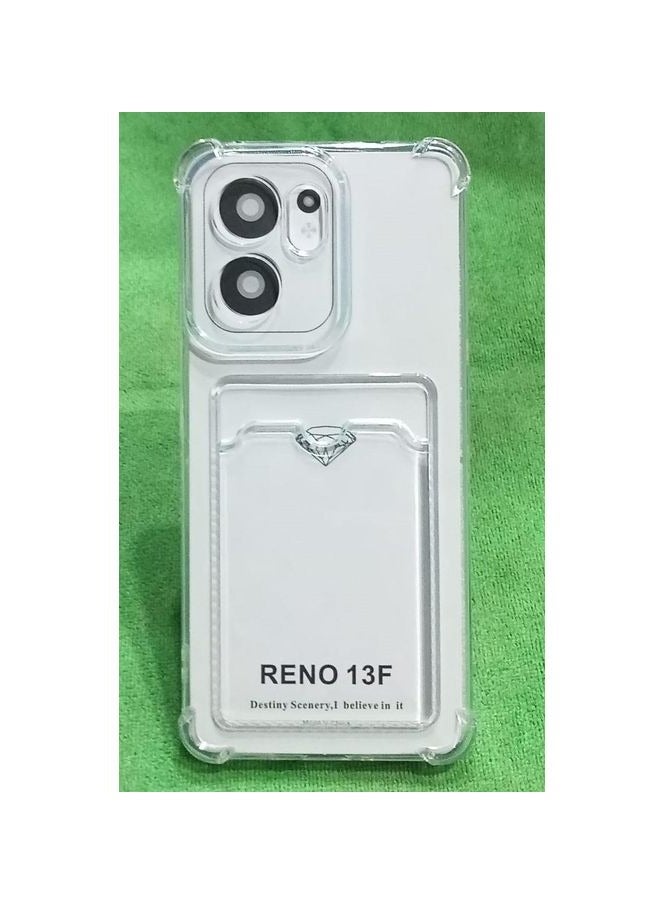 Transparent Case With Anti-Shock Corners With Card Holder For Oppo Reno 13F -Transparent