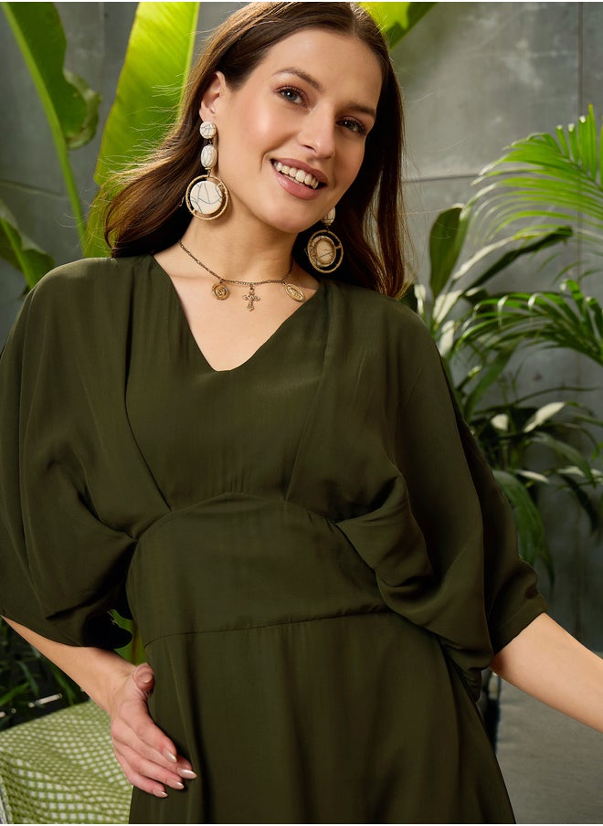 SASSAFRAS Solid V-Neck Kimono Sleeve Maxi Dress  - Image 4