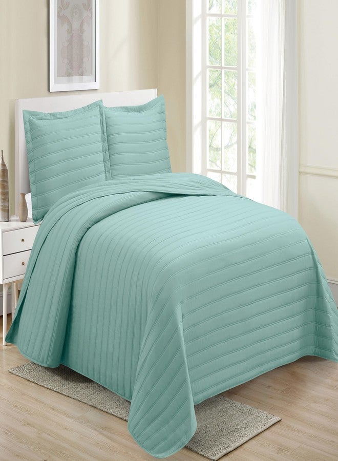 MK Home مجموعة MK لحاف حديث مزخرف غطاء سرير كبير بلون موحد جديد #نانسي (أكوا، كامل/ملكة) - Image 1