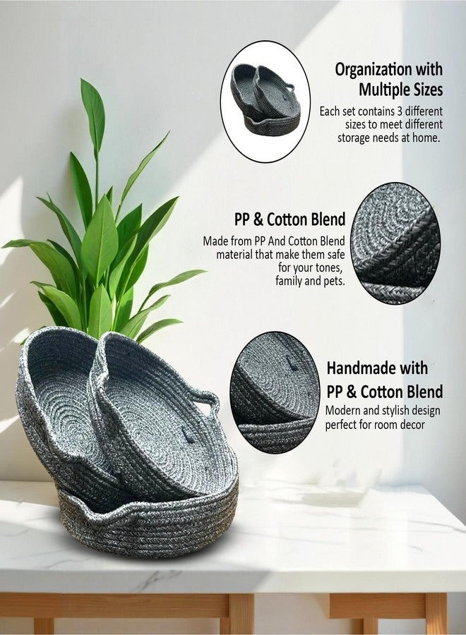 Ariya Handcrafted Round Storage Basket (4096 | Dark Gray | Pack of 3) Durable PP & Cotton Blend Multipurpose Organizer for Clothes, Toys & Home Decor, Lightweight Eco-Friendly Rope Basket - Image 4
