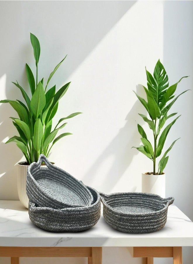 Ariya Handcrafted Round Storage Basket (4096 | Dark Gray | Pack of 3) Durable PP & Cotton Blend Multipurpose Organizer for Clothes, Toys & Home Decor, Lightweight Eco-Friendly Rope Basket - Image 2