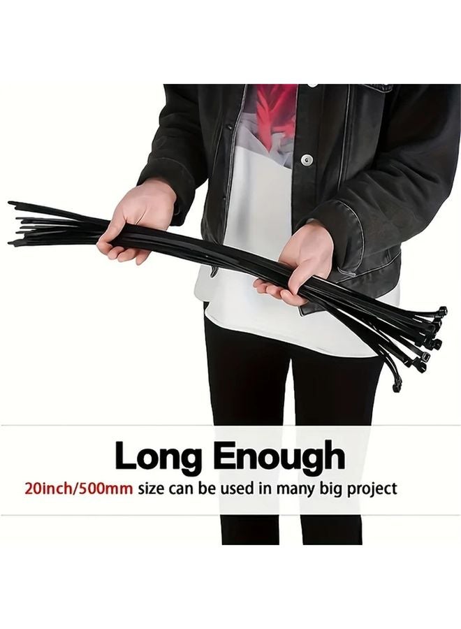 60pcs 20in Black Nylon Cable Ties Heavy Duty Self Locking UV Resistant - Image 1