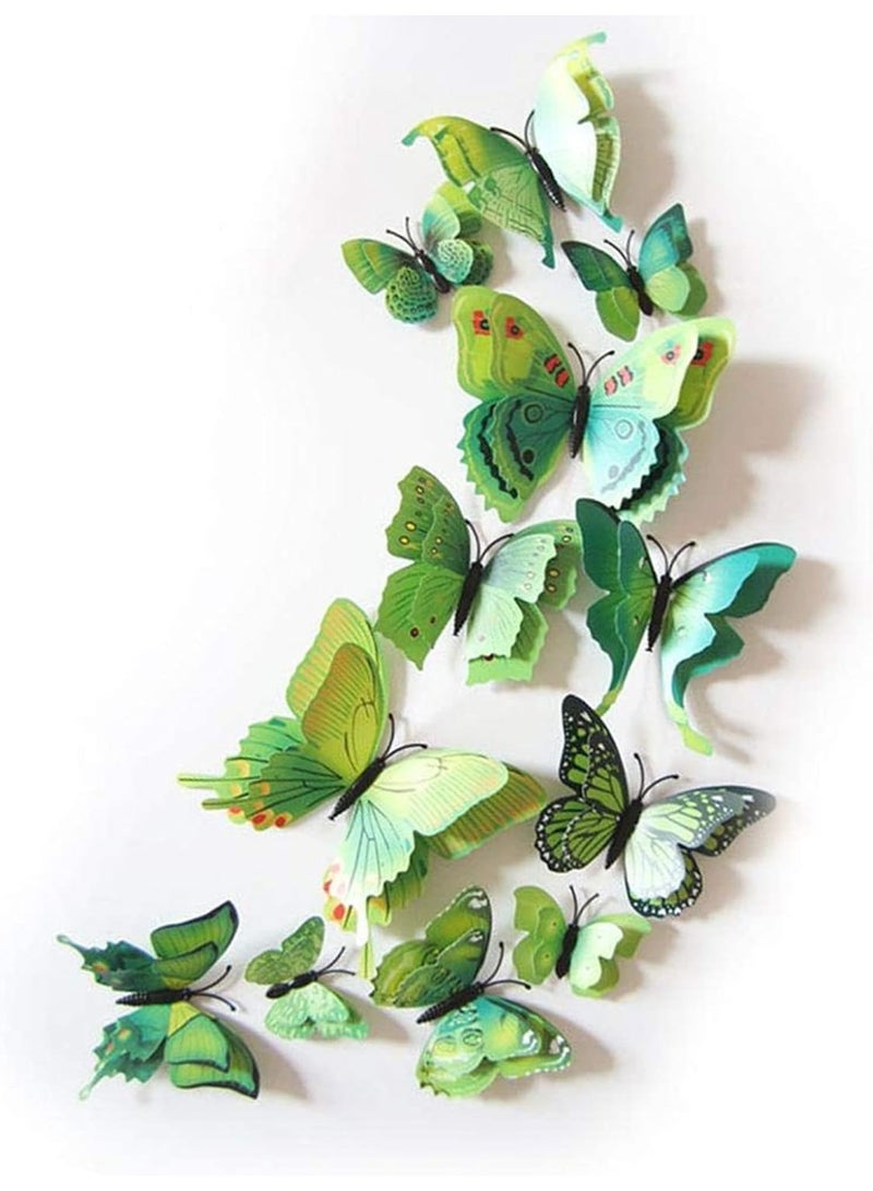 12 pcs of butterfly wall stickers, 3D self-adhesive magnetic butterfly wall stickers, detachable decorative wall stickers, suitable for children's rooms, bedrooms, living rooms, offices, party decorations, etc. (green) - Image 1