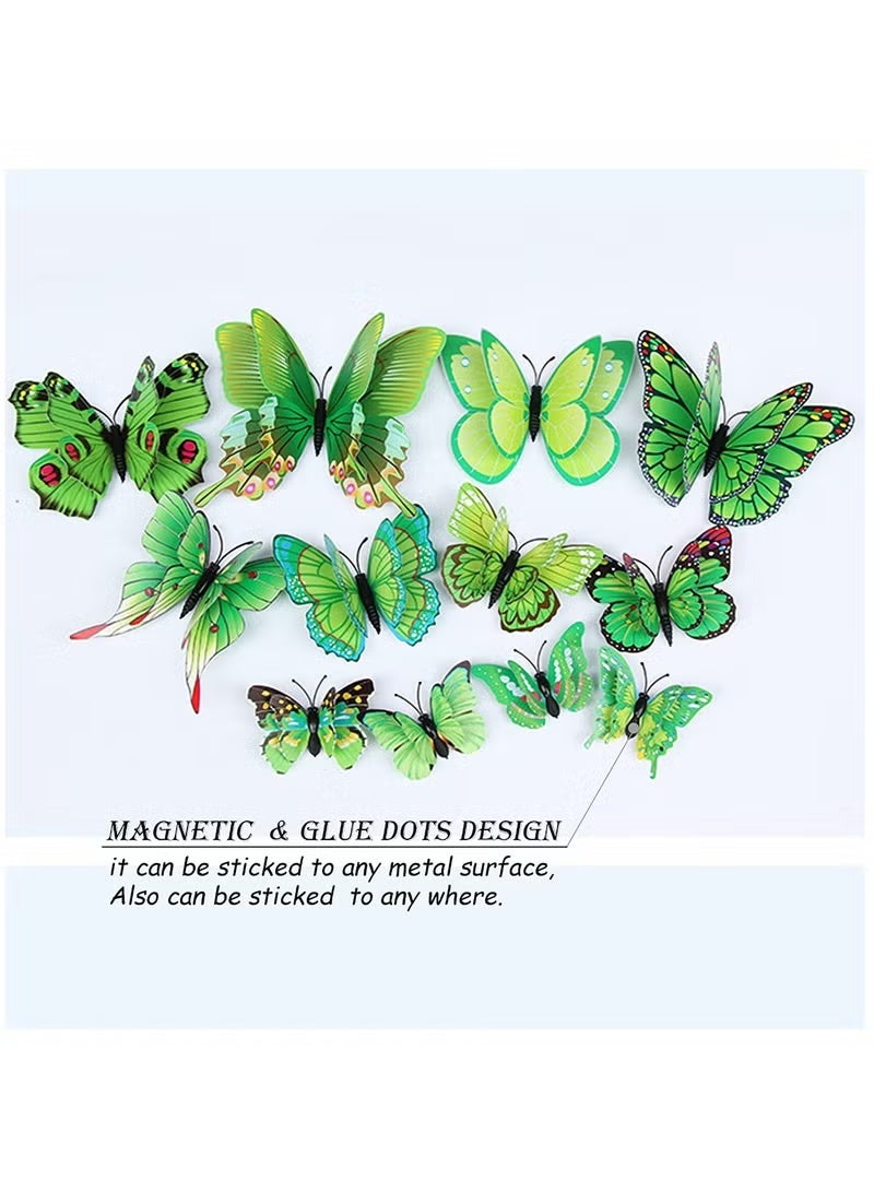 12 pcs of butterfly wall stickers, 3D self-adhesive magnetic butterfly wall stickers, detachable decorative wall stickers, suitable for children's rooms, bedrooms, living rooms, offices, party decorations, etc. (green) - Image 2