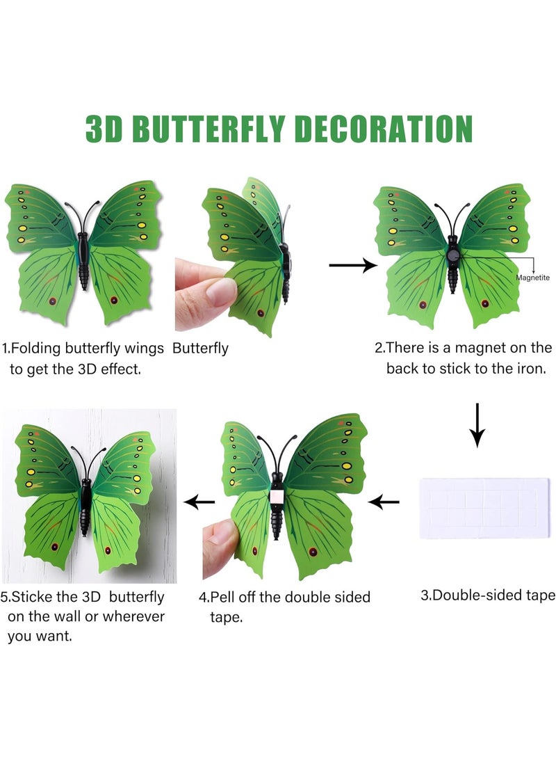 12 pcs of butterfly wall stickers, 3D self-adhesive magnetic butterfly wall stickers, detachable decorative wall stickers, suitable for children's rooms, bedrooms, living rooms, offices, party decorations, etc. (green) - Image 5
