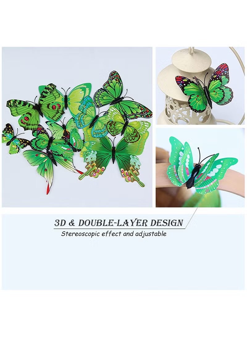 12 pcs of butterfly wall stickers, 3D self-adhesive magnetic butterfly wall stickers, detachable decorative wall stickers, suitable for children's rooms, bedrooms, living rooms, offices, party decorations, etc. (green) - Image 3