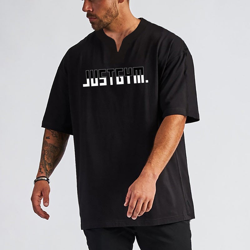 Sports Short-Sleeved Men'S T-Shirt Loose Fashion Brand Drop-Shoulder Sleeve Training Muscle Iron Summer Thin Ins - Image 3