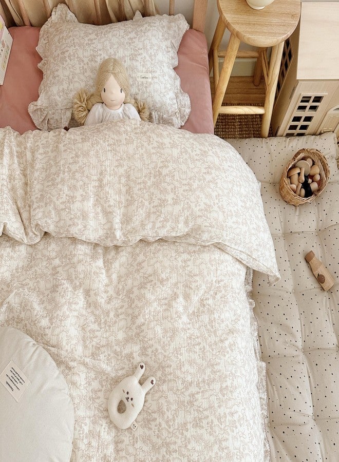 AOJIM Muslin Kids Duvet Cover with Forest Themed Patterns, 100% Cotton Toddler Comforter Cover 47X59'', Ruffled Design Baby Crib Quilt Cover 2-Layer Gauze for Boys Girls, No Comforter or Pillowcases - Image 2