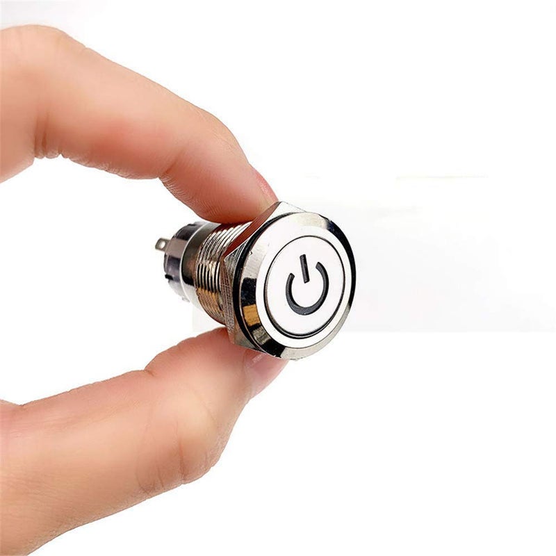 زر ضغط دائري مسطح 16 مم من الفولاذ المقاوم للصدأ مع إضاءة LED مقاوم للماء