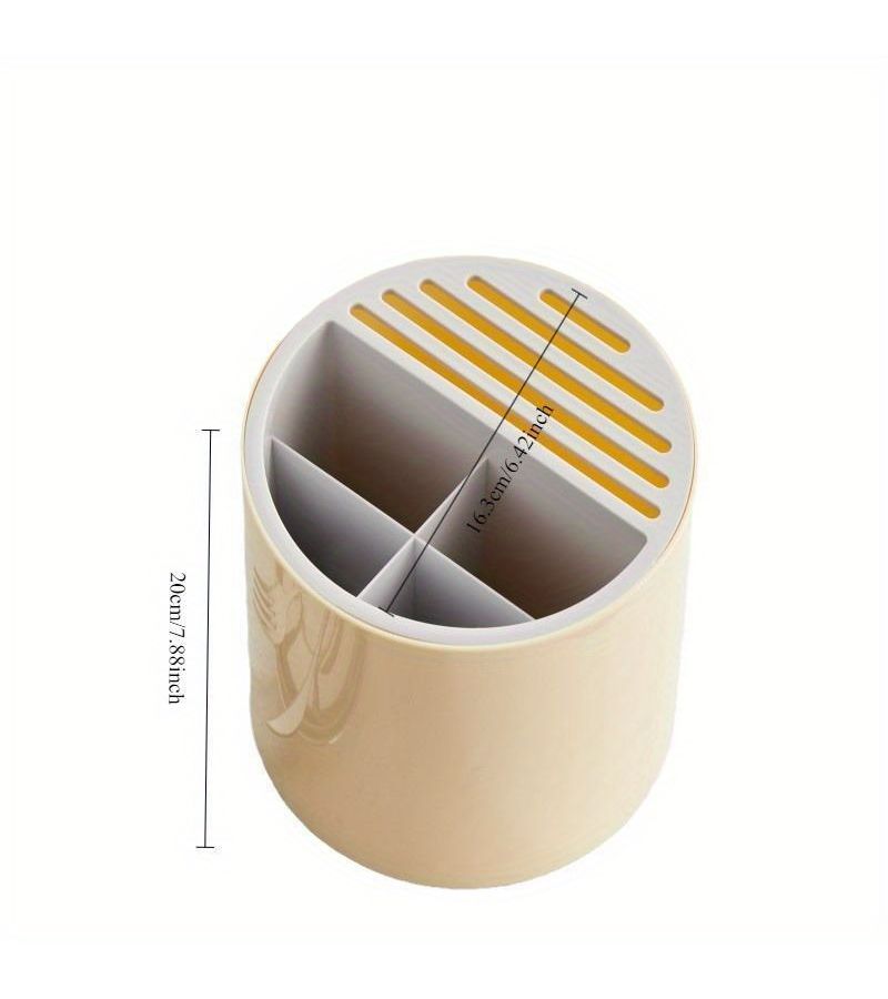Cream Yellow Rotatable Knife Holder Chopstick Storage Tube Multi-functional Integrated Storage Rack For Spoons And Knives - Image 2