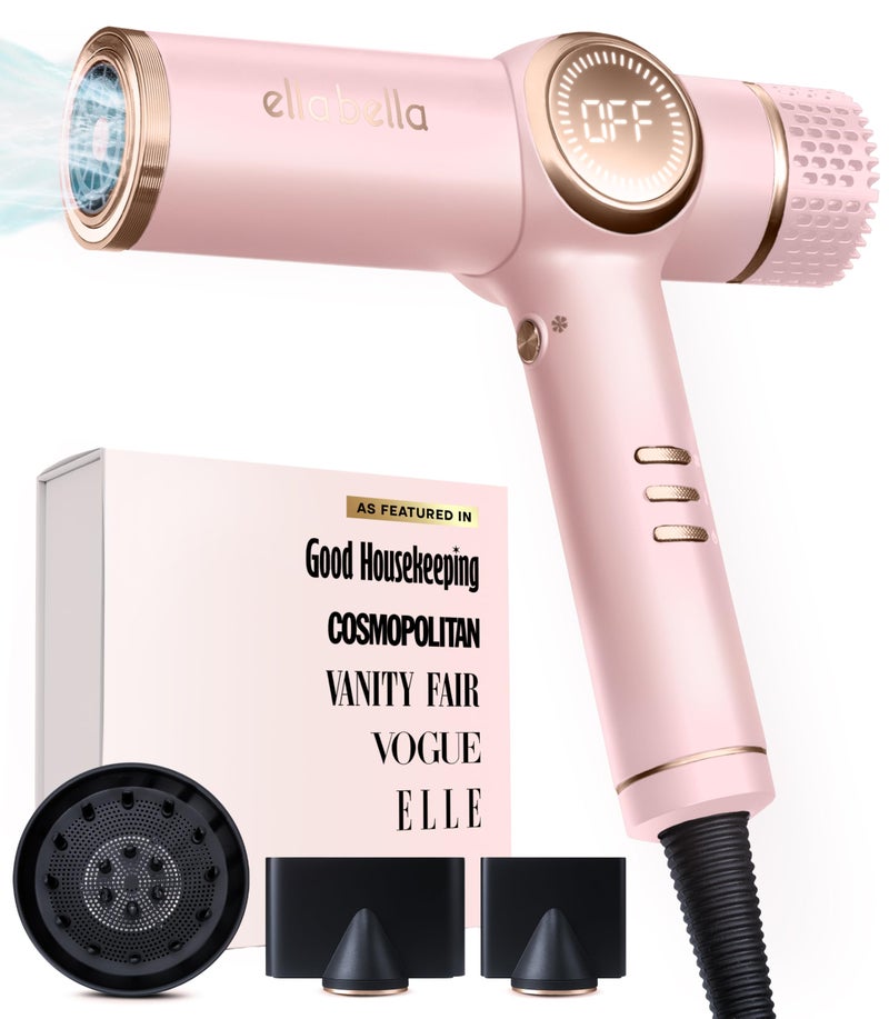 ELLA BELLA® Professional Ionic Hair Dryer with Diffuser • Negative Ion Blow Dryer • Suitable All Hair Types • Intelligent Heat Control & Rapid Drying Speeds • Lightweight Design • Low Noise Technology - Image 1