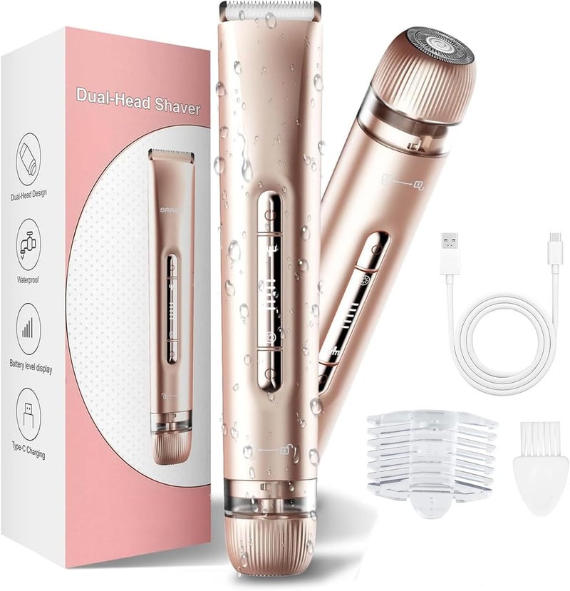 TONGLUO 2-in-1 Bikini & Body Hair Trimmer And Shaver For Women And Men, Electricمكينة حلاقة مناطق حساسة, Wet & Dry Waterproof For Safe & Precise Shaving (Gold) - Image 1