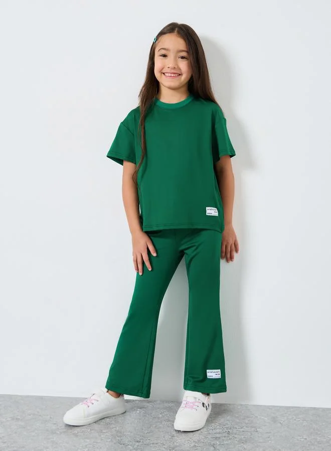 ستايلي Styli Girls Dark Green Slogan T-Shirt and Legging Set